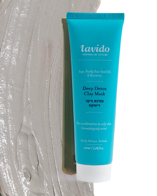 Konsystencja maseczki z glinką kaolinową Deep Detox Clay Mask Lavido obok tubki